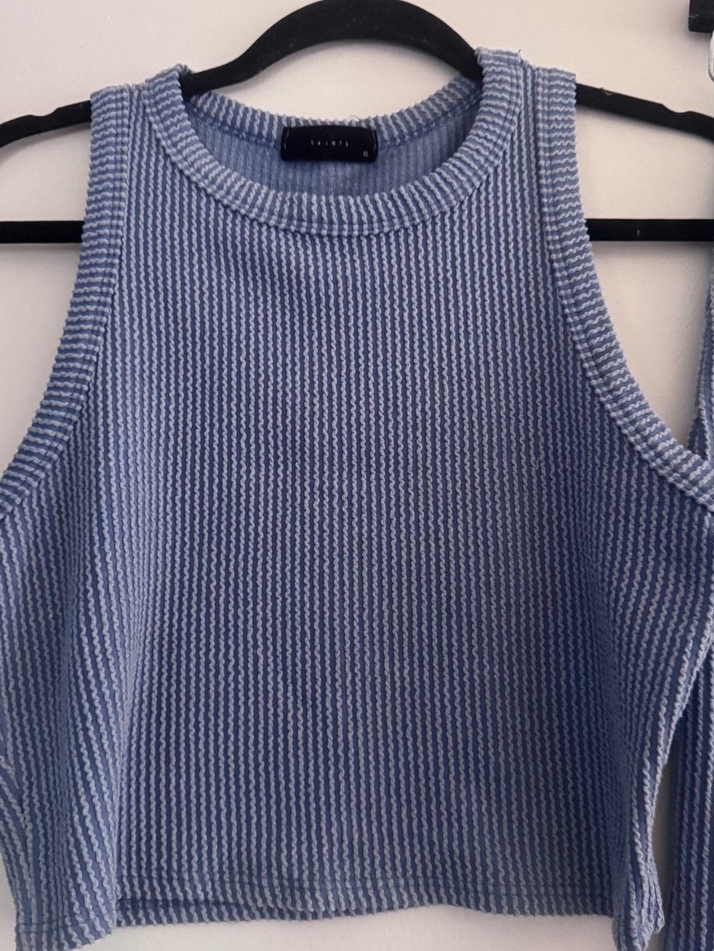 Saints Blue Ribbed Knit Two Piece Set Cropped Tank & Midi Skirt. XL - Picture 3 of 12